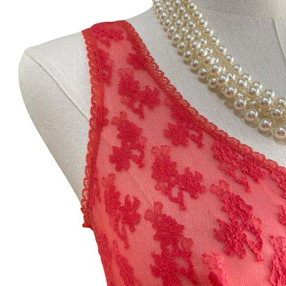 Vintage 60s Germany Triumph Int. Coral Nylon & Lace Mini Slip Dress Women Size S - Picture 6 of 11
